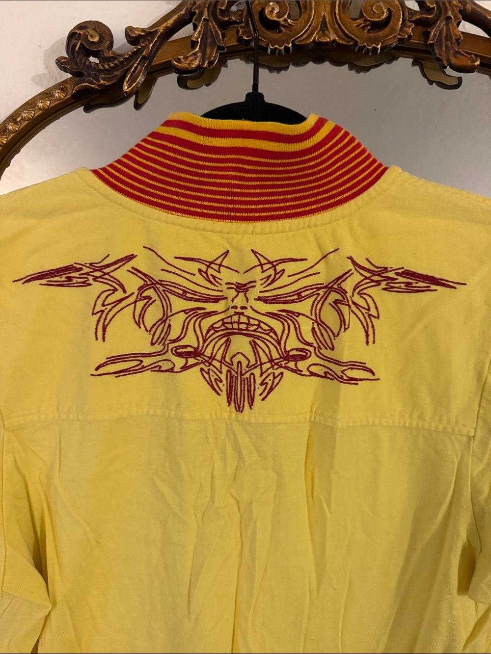 Yellow Short-Sleeve Button-Up Shirt with Red Accent - Picture 5 of 5